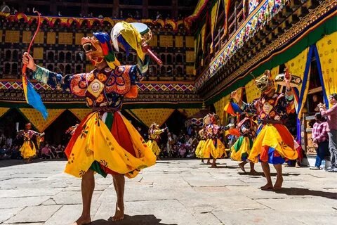 Bhutanese Festival Monks Paro
