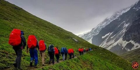 Group trekking in the hills